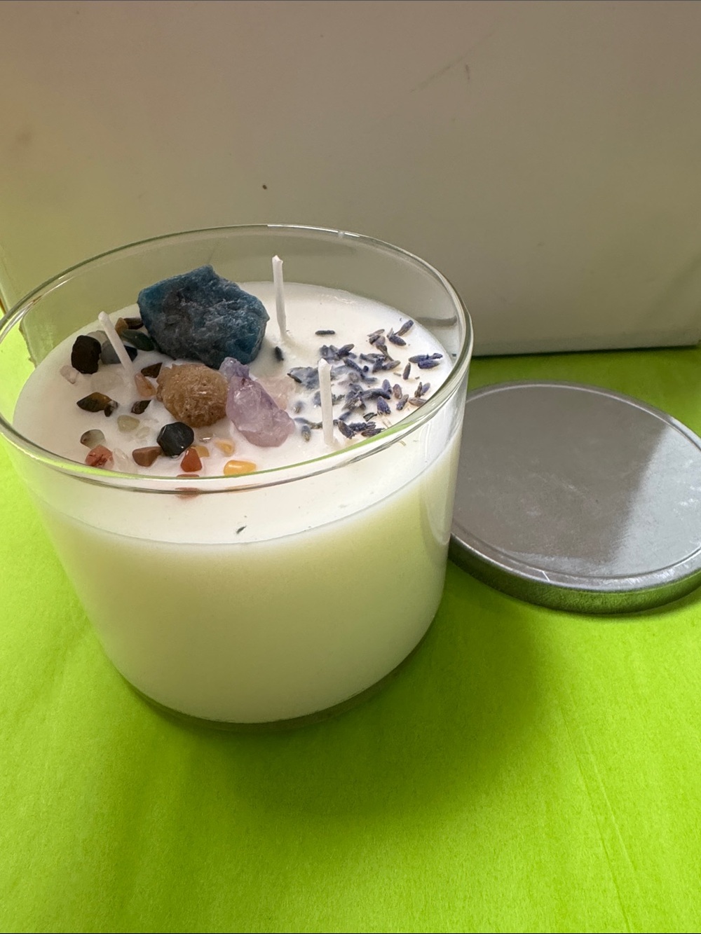 Three-Wick Hidden Crystal Gem Orange Peppermint Soy Candle - White